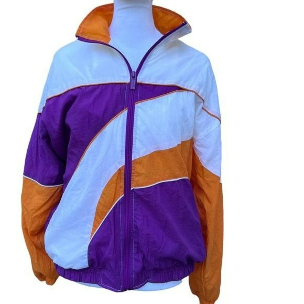 Reebok Vintage Windbreaker Jacket Men's Size S Purple Orange White Color Block